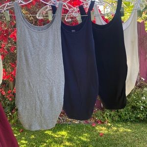 Lot of 4 size small maternity tank tops by Old Navy in white, grey, black, navy